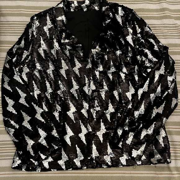 Black and Silver Sequin Suit with Lightning Pattern 2xl (see measurements) NWOT - Picture 3 of 7